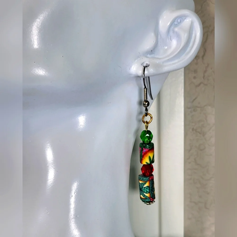 ARTISAN Herb Beaded Statement Dangle Earrings / Pierced